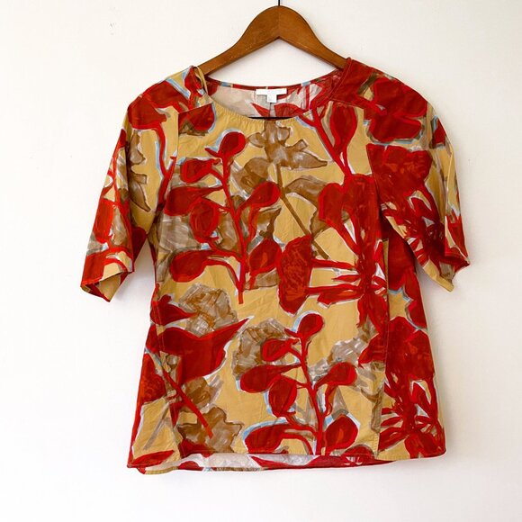 COS Red Patterned Cotton Short Sleeve Blouse Top, Size 2 - Picture 2 of 4